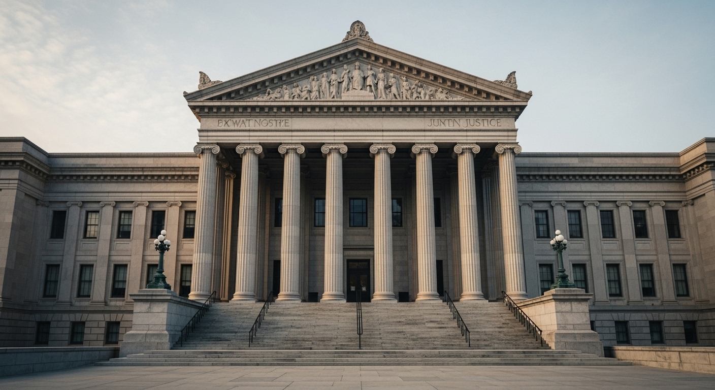 An American courthouse façade with tall columns in cool daylight — a visual marker for a 34-year study of how United States courts have treated parental alienation.
