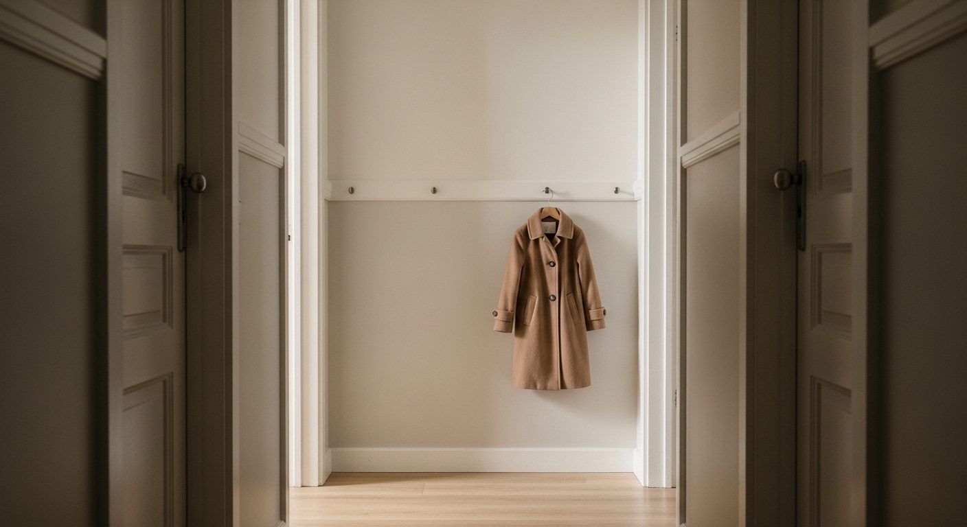 A small child's coat hanging alone on a low wall hook in soft, quiet daylight — a visual marker for the unseen emotional wounds of psychological maltreatment.