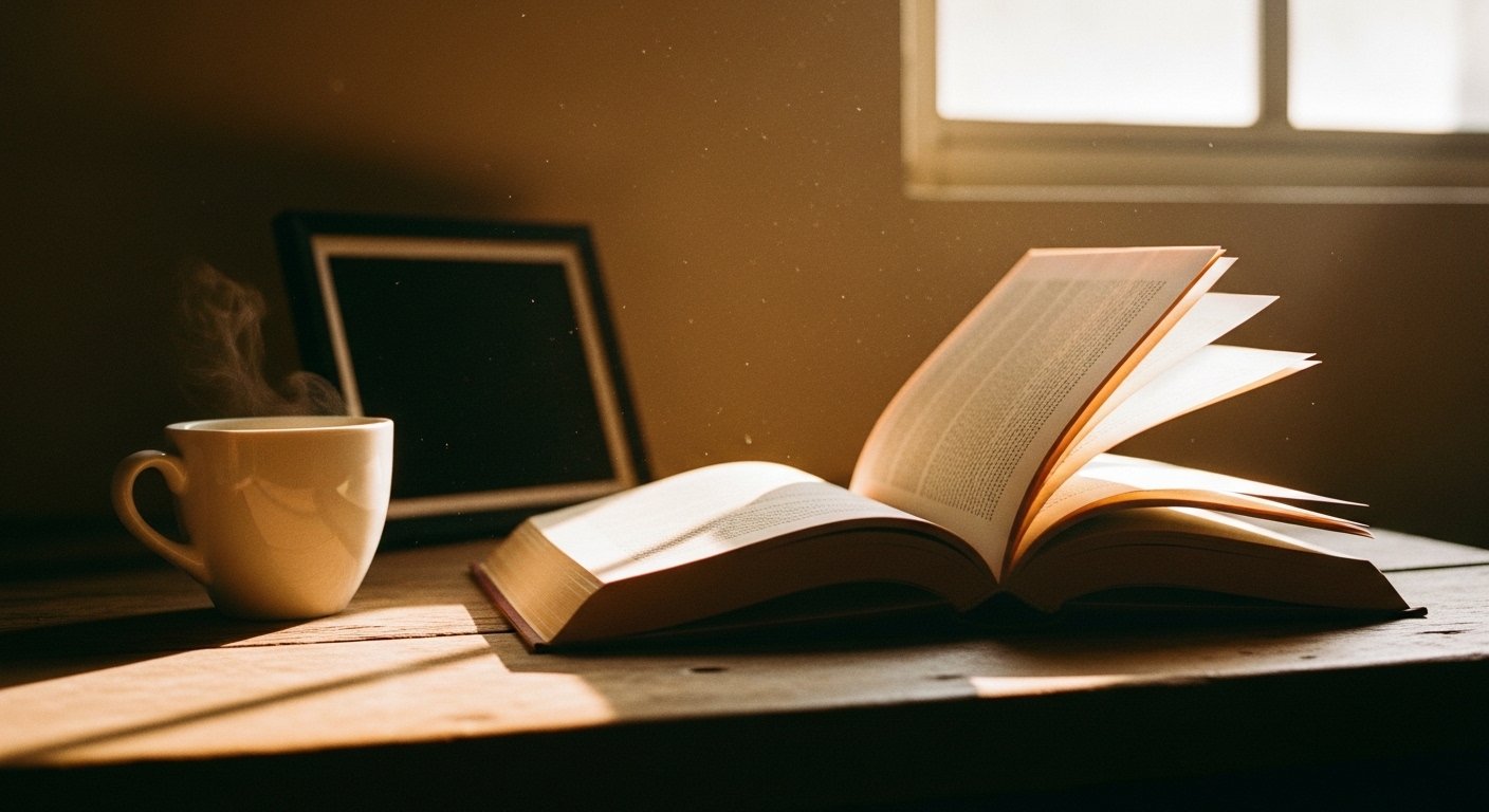 Love Over Exile book on a warm sunlit desk with coffee — a personal story of parental alienation and healing