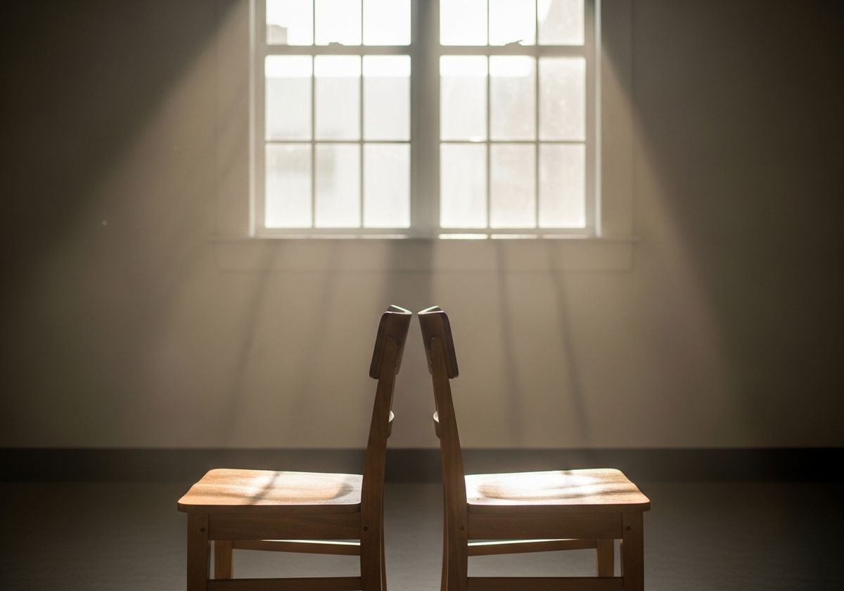 Two empty wooden chairs turned slightly toward each other in a calm, light-filled room — a quiet image of the therapy-room decisions that this cluster of fallacies is about.